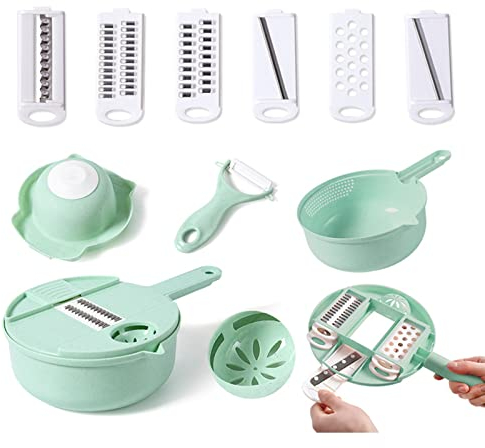 DAZZLEEX 12 In 1 Vegetable Chopper Multi-function Easy Food Chopper Vegetable Grater Slicer Cutter Tool,Green