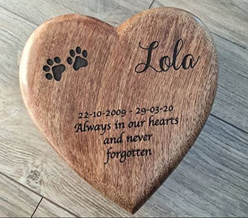 DnU Avenue Personalisierte Holzurne in Herzform, handgefertigtes Andenken für Asche, biologisch abbaubare Beerdigungsurnen für Haustierasche und menschliche Asche, groß, 20,3 x 17,8 x 5,1 cm, 45 Cu/in