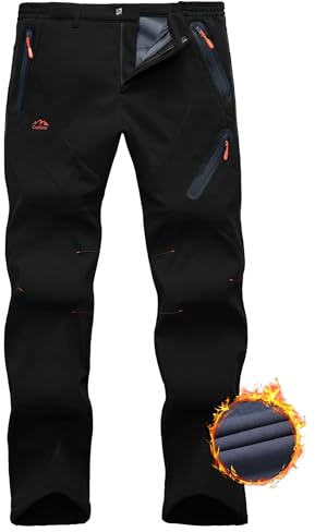 HFDWYJ Thermohose Herren Winter Softshellhose Fleece Gefütterte Outdoor Hose wasserdichte Skihose Wetterfeste Winterhose