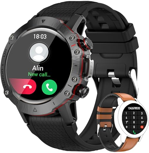 LEMFO Militär Smartwatch Herren, 1.39 Smartwatch mit Telefonfunktion, 114 Sportmodi Smart Watch mit Überwachung von Herzfrequenz, Blutdruck, SpO2, IP68 Wasserdicht, Smartwatches für Android iOS