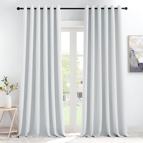 KGORGE Raumteiler Vorhang Blickdicht Thermovorhang Hitzeschutz mit Ösen | Grauweiß,2er Set,H245 x B200 cm,Extra Breite Thermo Vorhang gegen Hitze,Verdunkelung,Sonnenschutz,für Wohnzimmer