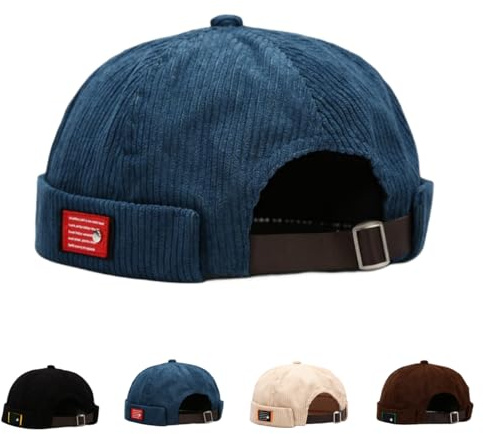 HINGTAT Docker keps hattar för män dödskallemössa mössa arbetare sjöman keps kantlös keps rullad manschett retro mode brättlös hatt med justerbar, 04-marinblå, one size
