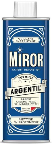 MIROR Silver - rengöringsmedel rostfritt stål, silver, krom, glänsande tenn, nickel, aluminium och stål - rengör och glänser - effektiv för silver och metall - antioxidant - tillverkad i Frankrike