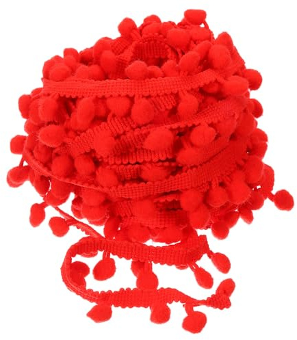 QUARKZMAN 10 Yards Pom Pom Ball Fringe Trim Band Nähzubehör DIY 8mm Rot | Basteln, Für Vorhänge, Kleidung, Kissen Dekoration