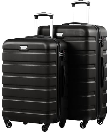 COOLIFE 2-Teiliges Kofferset für Paarreise, PC+ABS, Hartschale, Leicht Robuster, Koffer mit 360° Spinner Räder, YKK Reißverschluss, TSA Zahlenschloss, Schwarz
