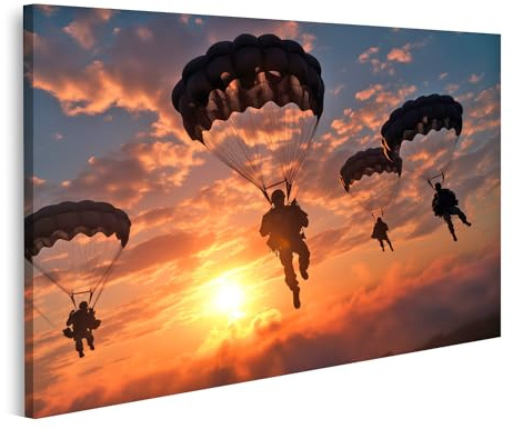 islandburner Bild auf Leinwand Militär Fallschirmspringer landen mit Fallschirmen Bilder Wandbilder Poster