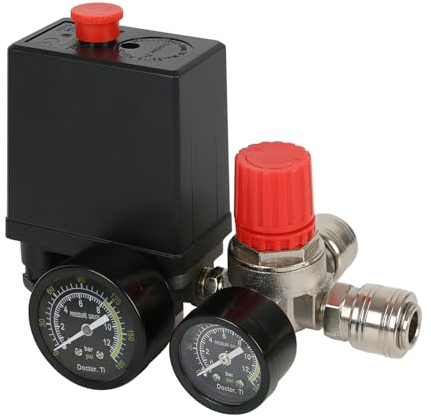 Druckschalter Luftkompressor Druckregler Kompressor mit Manometer Druckschalter Schalter Kompressor Luftkompressor Steuerventil Regler (Schwarz)