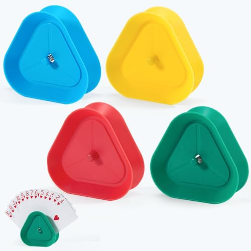 Cheerhom 4 Stück Kinderspielkartenhalter, Kinderkartenhalter, Spielkartenhalter, Dreieckiger Spielkartenhalter, Kartenhalter Spielkarten für Senioren und Kinder