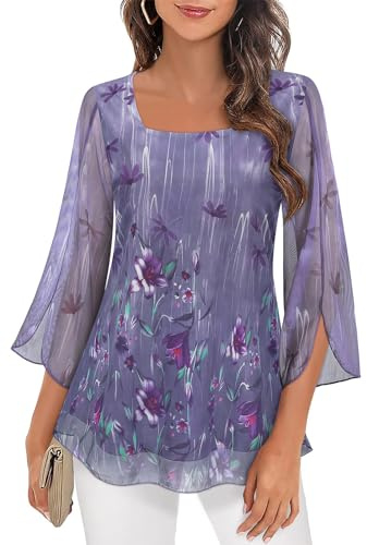 Syphiby Dressy Casual Square Neck Tunic Tops for Women - Floral Blouses for Wedding Guest Evening Wear