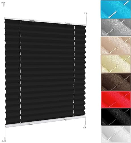 Blackout Blinds Cordless Pleated Blind 100 x 185 cm (W x H), No Drilling, Translucent, Crushed Look, Folding Blind for Windows and Doors, Vertical Pleated Blinds, for Window Door, Black