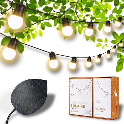 GuirLED - Solar- und wasserdichte Lichterkette IP55 Guinguette Premium - 32 LED 15 Meter - 100% autonom - XL-Photovoltaikfolie - Lithium-Batterie 4000 mAh - White Edition