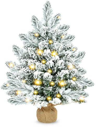 Christmas Tree 20 Inch Artificial Christmas Tree with LED Lights Christmas Tree with Jute Base for Desk Christmas Decoration Home Office