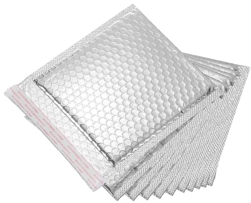 QUARKZMAN Thermische Luftpolstertasche, 7,1 × 7,1 Zoll Silber Selbstklebende Kühle Luftpolstertaschen Folien-Versandtaschen für Bücher, Lebensmittel, Kosmetik, Packung mit 10
