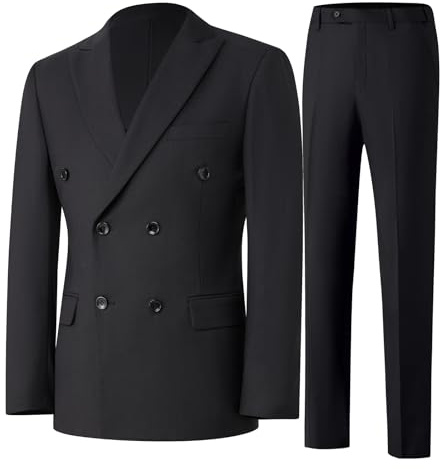 GHNXCY Nine Colors Men Suits 2 Piece Double Breasted Tuxedo Colored Formal Suits for Men (US, Alpha, XX-Large, Regular, Regular, Black)