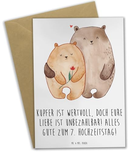 Mr. & Mrs. Panda Glückwunschkarte 7. Hochzeitstag Kupferhochzeit - Geschenk, hochzeitskarten, Beziehung, weihnachtskarten, vatertagskarte, Grußkarten, Heirat, Ehe, Ideen, Zitat, Heiraten, Geschenke