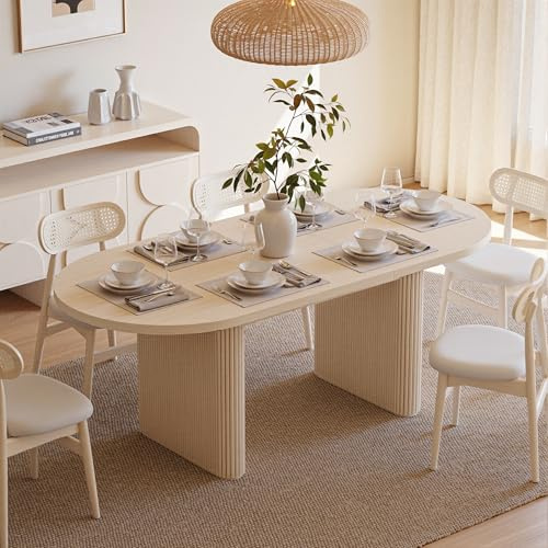 homary Oval Extendable Dining Table 63–79, Japandi Wooden Kitchen & Dining Room Table for 4–6 with Pedestal Base (Table Only)