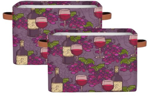 Cesto portaoggetti vintage per bottiglie di vino e uva, pieghevole, organizer per giocattoli, armadio, asilo nido e ufficio, confezione da 2 (viola)