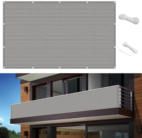 Balkonbespannung 80 x 350 cm Schutz vor Neugierigen Blicken Balkon Sichtschutz Bespannung Sonnensegel mit Ösen für Räume Wie Balkon, Schlafzimmer, Hellgrau
