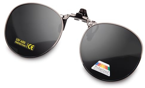 Epavouos polariserade Clip-On solglasögon UV400 anti-bländande glas med metallram rund design unisex, svart, 50 mm