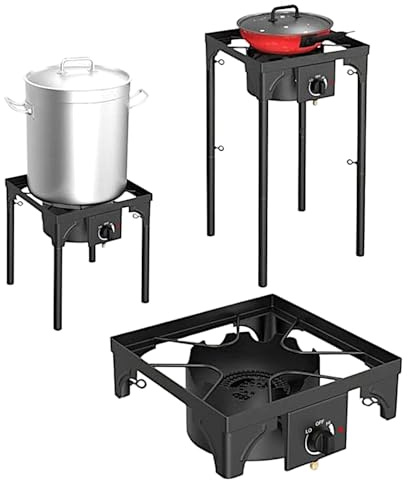 Fornello Fornellone a Gas GPL Bruciatore 40x40cm Accensione Piezoelettrica Gambe Regolabili in 3 Posizioni Fornello da Campeggio, Terrazzo, Esterno