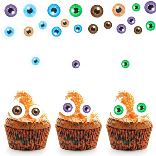 ALEGRE Halloween Tortendeko Essbare, 90 Stück Muffin Deko Halloween Kuchen Deko, Augen Cupcake Topper, Esspapier Tortendeko, Halloweenaugen Kuchendeko für Geburtstag, Hochzeit, 3 Größen