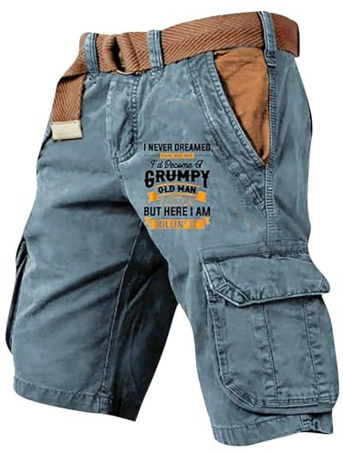 Générique Shorts Hommes Cargo D'été Vintage Casual Travail Bermudas Imprimé Vintage Pantalon Court Fitness Survêtement Pantacourt de Plage Trekking Plusieurs Poches
