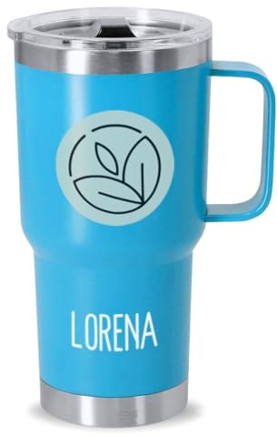 DEREGALOOS Taza Térmica Personalizable con Foto y Nombre. Termo Personalizado. Acero Inoxidable Reciclado. Doble Pared 600ml. Regalo para Pareja, Amigos. Ideal para Oficina, Gimnasio (Azul Claro)