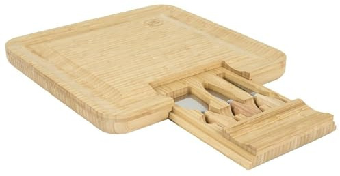 HowHomely Tabla para queso de bambú con 3 cuchillos, tabla para servir de madera, tabla de queso, tabla de aperitivos, tabla de cortar, tabla de degustación, idea de regalo