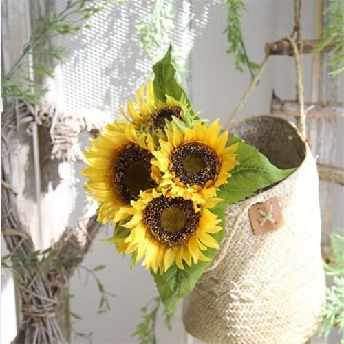 Gdfnmogo Bouquet di fiori artificiali di girasole a 9 teste con petali di seta vibranti per decorazione domestica e soggiorno, centrotavola, decorazione anallergica