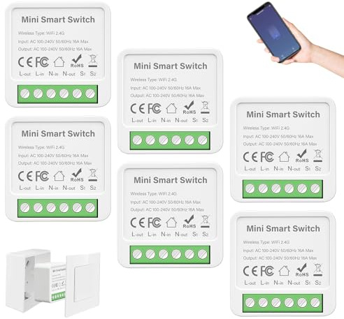 6 piezas de módulo de interruptor de luz inteligente 2 vías, interruptor WiFi Smart Life, interruptor WiFi mini DIY compatible con la aplicación Tuya, Alexa y Google Home, se requiere conductor neutro