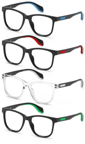 MODFANS Varillas de Goma,Un Pack de 4 Gafas de Lectura Hombres Mujeres Anti Luz Azul,Lente Clara,Vision Clara,Ligeras Comodas,Colores Mezclados