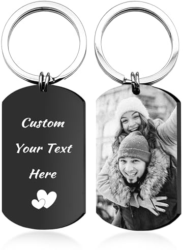 Easycosy Gifts for Women Men Personalised Keyring Engraved Photo Double Sided Keychain Customised Key Ring Custom Birthday Anniversary Memorial Personalised Gifts for Him Her Couple Mum Dad