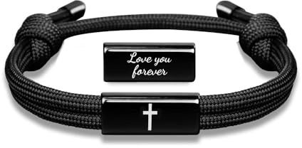 XFSRG Bracciale Uomo Corda Braccialetto Regolabile in Corda Nera con Croce Accessorio Impermeabile di Fede Idea Regalo per Battesimo e Cresima (Nero B)