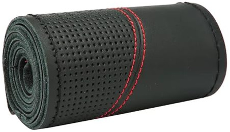 Lenkradabdeckung 38 cm Echtleder-Lenkradbezug fürs Auto, rutschfest, für alle Jahreszeiten, Lenkradbezug, Innenausstattung(Red Thread)