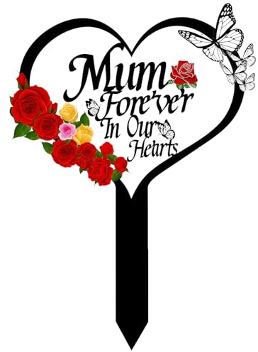 Mum Garden Memorial Plaques Grave Ornaments for Cemetery Metal Grave Markers Garden Stake Memorial Decoration Gifts for Loss of Mam Outdoors Heart Shaped Waterproof Sympathy Plaques for Lawn Yard