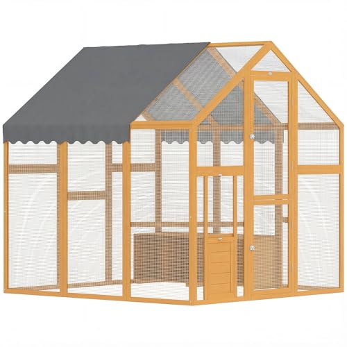 PawHut Hühnerstall 3,07㎡ 1,7 x 1,8 x 1,8 m Freilaufgehege Holz Gelb | Wasserdichtes Tuch, Doppeltür, Sicherheitsschloss, 2 Nistkasten, 2 Sitzstange, Hühnergehege für 6-8 Hühner, Enten, Gänse