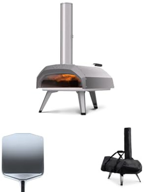 Ooni Karu 12 Bundle – Four à Pizza Multi-Combustible (Bois, Charbon, Gaz) avec Pelle à Pizza 30 cm et Housse de Protection – Cuisson sur Pierre en 60 Secondes – Pack Complet Authentique Pizza