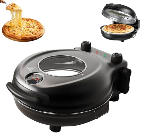 Forno Elettrico per Pizza da Interno da 1200 W, Forno per Pizza da appoggio da 12 pollici con Finestra in Vetro, Controllo della Temperatura Indipendente 780˚F e Timer, per Casa, Cucina, Feste