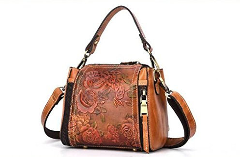 Popoti Damen Handtasche, Ledertasche Schultertasche Vintage Umhängetasche Mini Messenger Bag,Einstellbar Neu Elegant Shopper Beuteltasche Drucken Tragetasche Taschen,17.5cm (Braun)