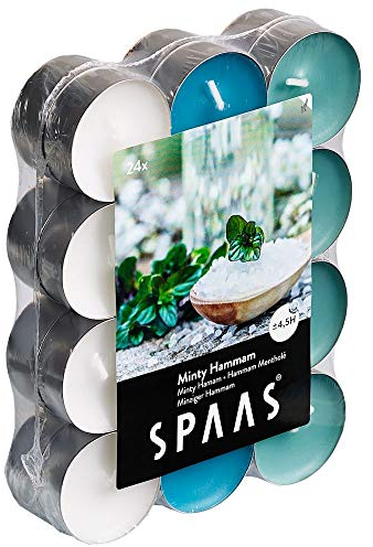 Spaas Minty Hammam 24 lumini profumati, Colori Assortiti, ± 4,5 Ore, Cera paraffinica, Tazza di Alluminio, Verde Smeraldo, unità