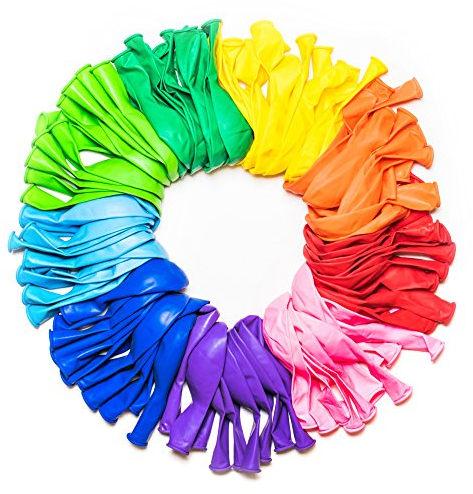 Dusico® Balloons Rainbow Set (100 Pack) 12 Inches, Assorted Bright Colors, Made With Strong Multicolored Latex, For Helium Or Air Use. Kids Birthday Party Decoration Accessory. Easy Blow Up by Mouth