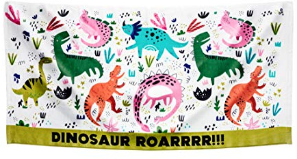 Todd Linens Kid’s Beach Towel Plush, Ultra Soft, Super Absorbent Cotton | Large 75 x 150 CM Cotton | Bright, Colourful, Outdoor Use | Boys and Girls (Dino Roar)