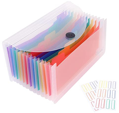 Uquelic Ordnungsmappe mit 13 Fächern – Fächermappe für Dokumente, Dokumente, Dokumente, Kunststoff, für Aufbewahrung von Empfang, Karten, Quittungen, Rechnungen, Schecks (Transparent)