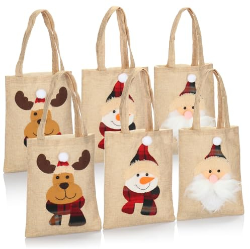 com-four® 6x Geschenktüte aus Jute für Weihnachten mit Henkel | Geschenktasche für Nikolaus und Advent - Geschenkbeutel mit tollen Motiven