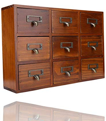 DAUERHAFT Wood Storage Drawer Organizer, Pine Wood, 9 Compartments, Vintage Design, for Home Office
