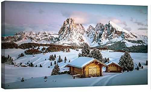 canvashop Quadri Moderni Montagna 100X50 Cm Dolomiti Alpe Di Siusi | Inverno, Neve, Quadro Su Tela Canvas, Stampe Da Parete