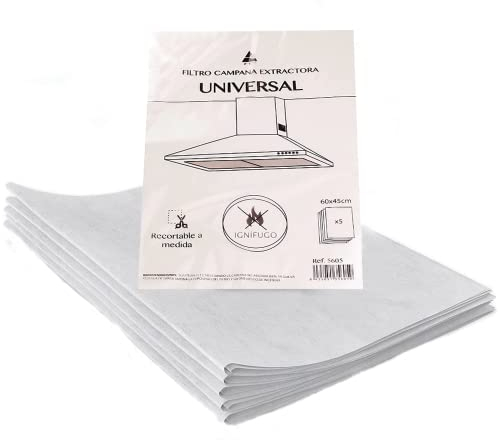 Anakel Home Filtros Antigrasa Universales para Campanas Extractoras Recortables a Medida | Medidas 60x45cm, Ignífugos, 5 unidades