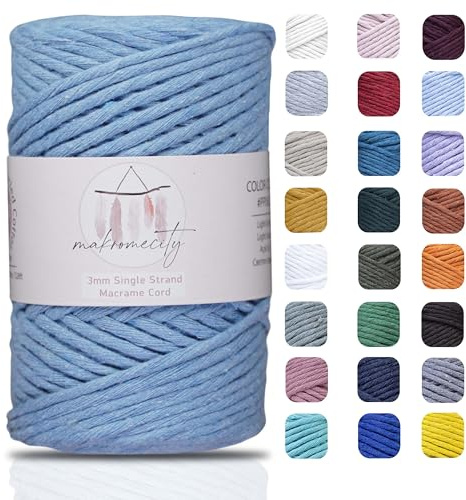 Makromecity Makramee Garn 3mm x 90m (100 Yards) Premium Single Twisted Macrame Cord Baumwollgarn für Handwerk Schlüsselanhänger Wohndekorationen Platzteller Umhängetasche Handtasche Runner