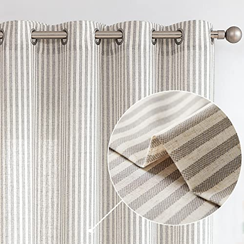 Vangao Linen Striped Curtains for Living Room Bedroom Farmhouse Tickingstripe Light Filtering Window Curtains Printed Drapes Grommet Top 2 Panels Grey W50 x L84 Inch