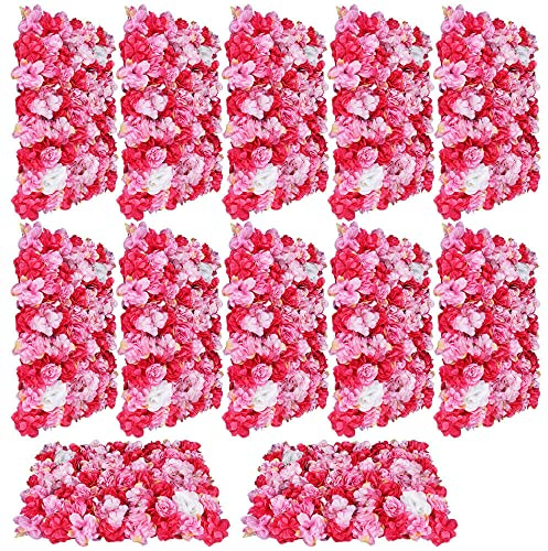 12PCS Artificial Rose Flower Panels Silk Floral Panel Velvet Hydrangea Wall Panel Backdrop Decor Flower Mat for Wedding Banquet Bridal Party Baby Shower, 23.62 X 15.75 in